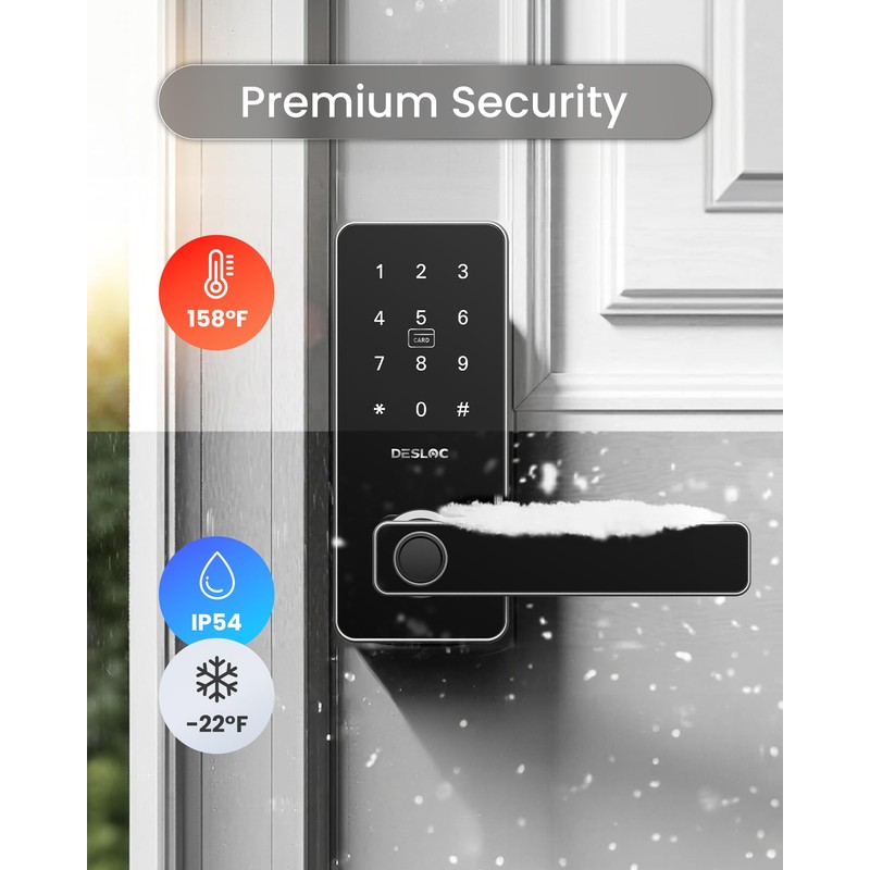 DESLOC B200L Fingerprint Smart Lock with Handle, Keyless Entry Door