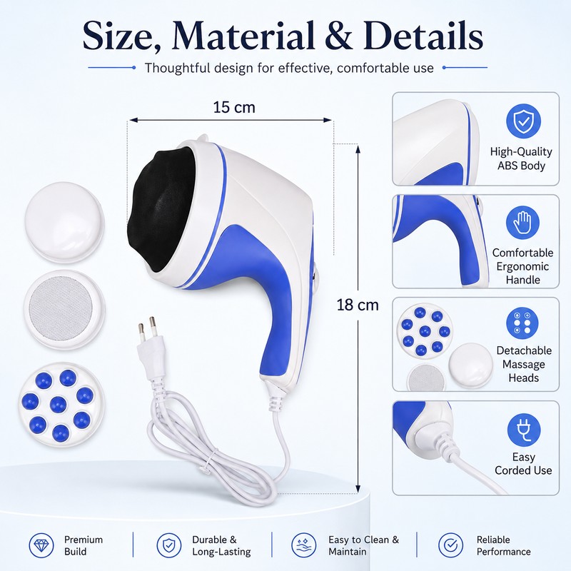 Handheld Body Massager for Relaxation – 4 Interchangeable Heads with