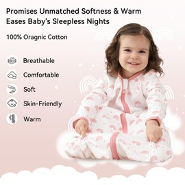 Unnivoll Baby Sleep Sack 6-12 Months 100% Cotton Long Sleeve Wearable Blanket Baby Sleep Bag with 2-Way Zipper 2 Pack 0.5 Tog Sleeping Sack for Newborn Infant White Pink Rainbow