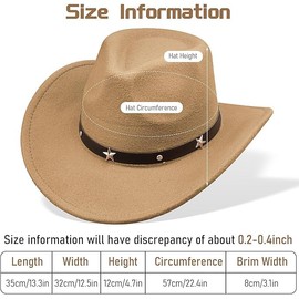 TESIN 4 Pcs Women Men Felt Wide Brim Western Cowboy Hats Belt Buckle Panama Hat