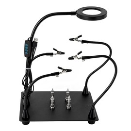 Magnetic Helping Hands, Third Hand Tool with 3X LED Magnifying Lamp, 4 PCB Circuit Board Holder & 4 Flexible Arms, 9.84 x 7.87 Inch Extra Larger Base, Soldering Station for Electronic Repair