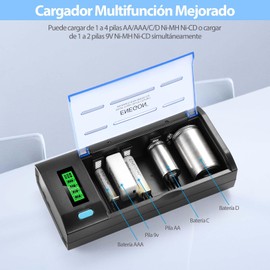 ENEGON Cargadores de Pilas Cargador para Pilas Ni-MH Ni-CD de C, D, AA, AAA y 9V con Pantalla LCD