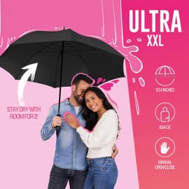 Knirps U.900 Ultra Light XXL Manual Open Close 52in Rain Umbrella in Black – Large Quick Dry Double Canopy, Weighs 9oz, Windproof Up to 75mph - Durable Aluminum Carbon Frame & Non Slip Handle