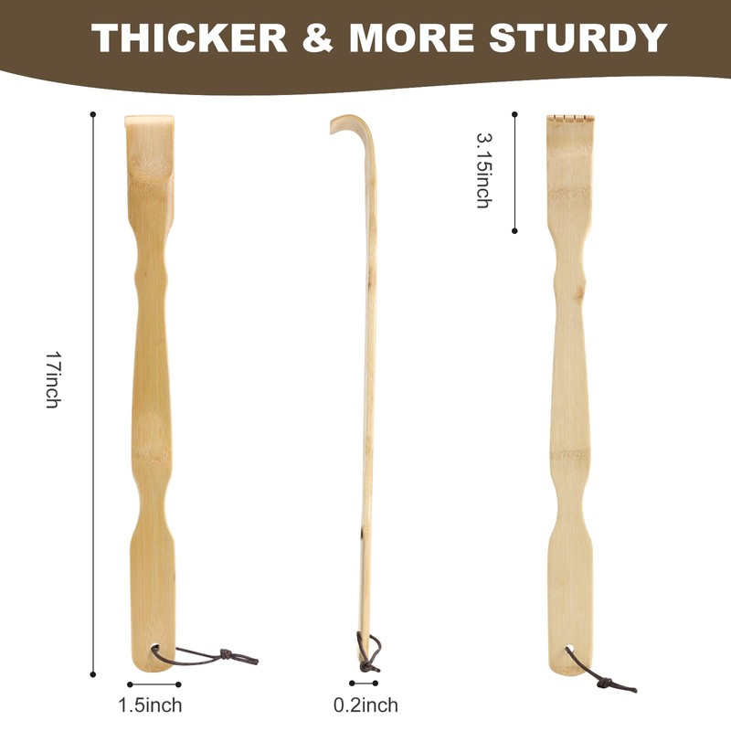 YIMICOO Wooden Bamboo Back Scratcher, 17 Inch Long Handle Back