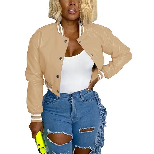 Womens Long Sleeve Bomber Jacket Casual Drop Shoulder Button Down