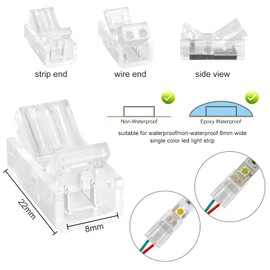 RGBZONE 10Pcs 2PIN LED Light Strip Connectors 8mm Wide Unwired Gapless Solderless Strip to Wire Quick Connectors Adapter for Waterproof or Non-Waterproof Single Color LED Light Strip