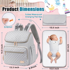 Weitars Diaper Bag Backpack Large Baby Diaper Bag with Changing Pad Travel Diaper Backpack,Baby Bag for Boys Girls,Stroller Straps,5 Insulated Pockets (Gray)
