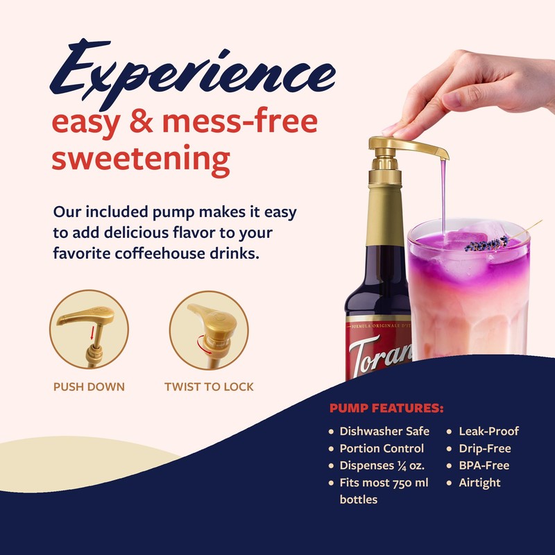 Torani Coffee Syrup, Lavender Flavored Syrup for Drinks, Pump Included,