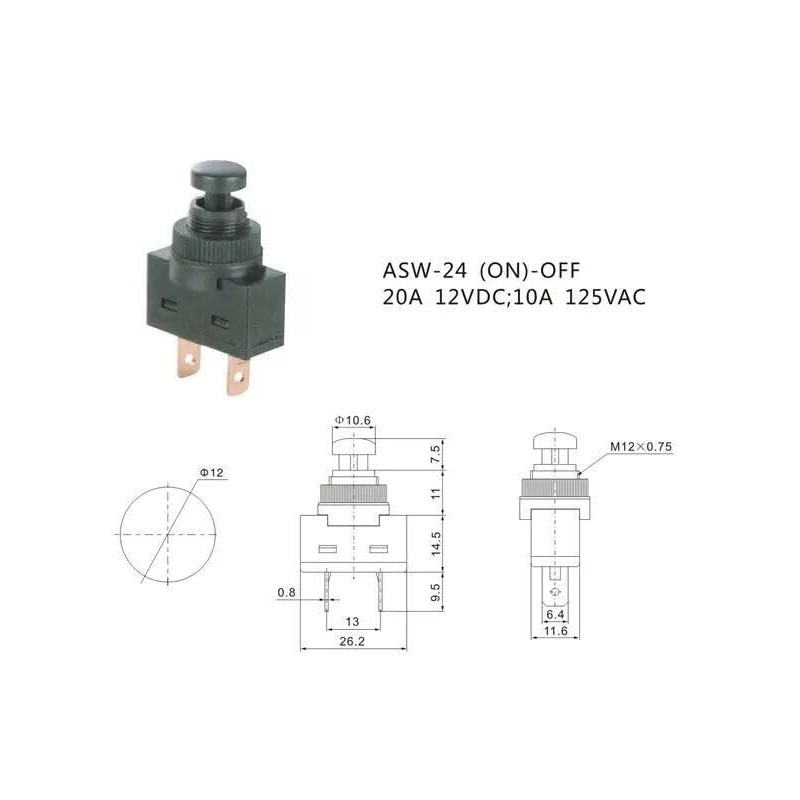 ASW-24 Car Button 20 A 12 V On/Off Spring Return