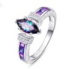 AZQ Women's Natural Rainbow Color Gemstone Ring 925 Sterling Silver