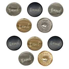 Einstein Equation for Energy and Mass Formula 0.6" (15mm) Round Metal Shank Buttons for Sewing - Set of 10 - Silver Color