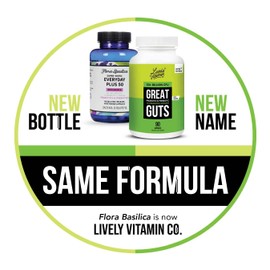 LIVELY VITAMIN CO. Great Guts Probiotic 50 Billion CFU Probiotic - Balance Gut Microbiome, GI Tract, Inflammation, Indigestion, Reflux, Upset Stomach, & Diarrhea - 90 Caps