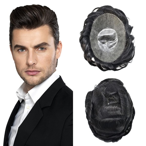 RESHE Toupee For Men Real Human Hairpieces Replacement System Injected
