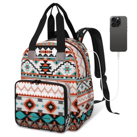 KOBLEN Ethnic Aztec Geometric Diaper Bag Backpack Baby Essentials Travel Tote Bag with Insulated Pockets Multi-functional Diaper Bags Organizer Bag for Women Men