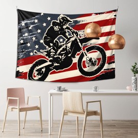 Niqqzit Motocross Dirt Bike American Flag Tapestry Wall Art Wall Hanging Tapestry Wall Tapestry Home Decorations for Bedroom Dorm Living Room Kitchen 60 x 40 inch