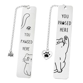 2PCS Cat Bookmarks, Cat Gifts for Women, Kitten Stainless Steel Book Marker, Funny Book Mark Cute Book Lover Gifts Thanksgiving Day Birthday Gifts for Women Men Teachers Friends (2pcs O)