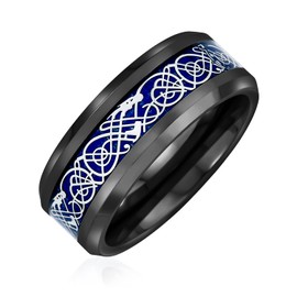Dark Blue Black Two Tone Celtic Knot Dragon Inlay Couples Titanium Wedding Band Rings For Men For Women 8MM