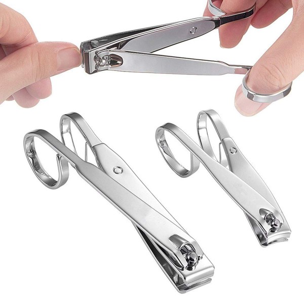 KRISMYA Nail Clippers,EZ Grip Nail Clipper Set,Carbon Steel Fingernail and Toenail Clippers for Seniors Long handle with Metal Case for Women and Man - Set of 2 (Small and Large)