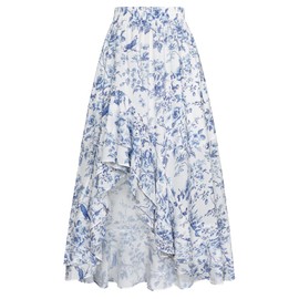 Women's Renaissance Skirt Vintage Floral Print Flowy A Line Long Skirts Blue S