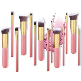 WET SKY - Makeup Brushes Set 14 PCS For foundation, Powder, Concealer, and Eye Shadow Application, Featuring Premium Synthetic Bristles in a Stylish. (Golden & Pink)