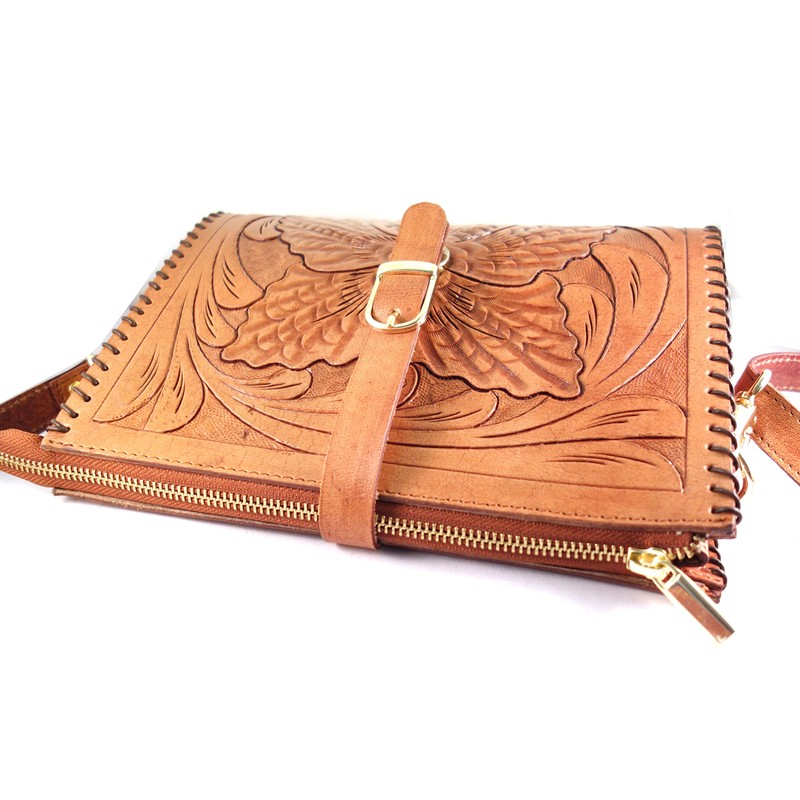 Hantooled - Bolso bandolera de piel para mujer, color café,