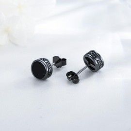 Black Stud Earring 925 Sterling Silver Black Onyx Earrings Punk Gothic Jewelry Gifts for Women Men, 8mm*8mm, Sterling Silver, Onyx