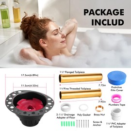 Freestanding Tub Drain Rough-in Kit, Bathtub Drain Kit with PVC Adapter and Brass Tail Pipes, Compatible with Free Standing Bathtubs, Copper Bathtub and Floor Mounted Bathtub