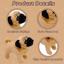Tiny Heart Pug Dog Soft Toy Plush Toy 27 cm/10 Inch Realistic Pug Dog Plush Beautiful Animal Cute and Soft Gifts Pug Dog for Children Boys and Girls Toy White