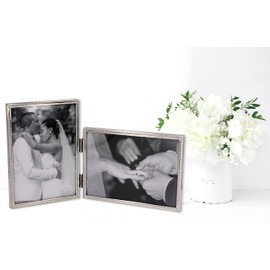 LEADEX Vertical Horizontal Combo- Double 5 by 7 Inch Metal Folding Picture Frames-(1 Landscape and 1 Portrait Style) (Silver)
