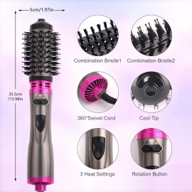 2-in-1 Rotating Hot & Cold Air Hair Dryer Brush Set – Automatic Styling Brush with Interchangeable Heads, Hair Volumizing & Smoothing Tool for Women