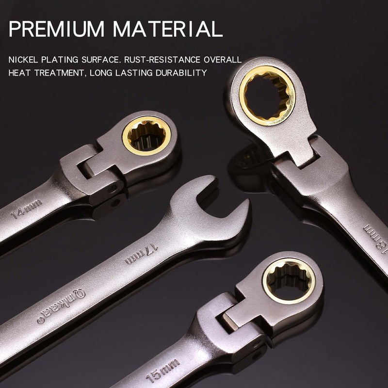 Qnkaa Flexible Ratcheting Wrench Set 12pcs Metric 8-19mm Flex-Head Spanner