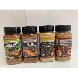 Blackstone Tequila Lime, Sweet Maple, Pineapple Sriracha, Crazy Cajun Seasoning - Griddle Premium BBQ Barbecue Rub 4 Pk Choice Bundle (30.2 oz) + BBQ Guide & Opener (6 Items)!