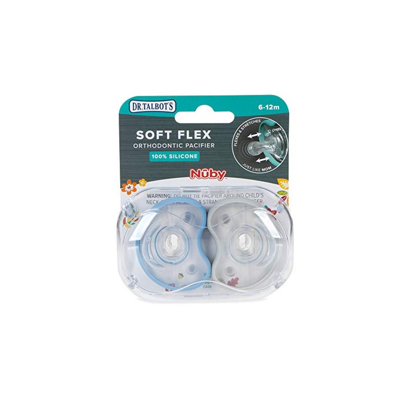 Dr. Talbot's Soft-Flex Chupetes ortodónticos 6-12 meses, azul/gris, paquete de