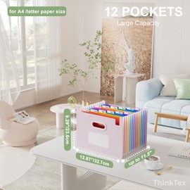 ThinkTex File Organiser, 12 Pockets Expanding File Folders, Upright and Open Top, Portable Monthly Bill Receipt Organiser, Colorful Tabs, Letter/A4 Size - Morandi Purple