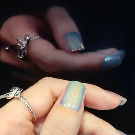 okiyomi Okiyomi White Press on Nails - Iridescent Snow Cat Eye Press on Nails | Magnetic Pearl Sparkle with UV Finish - Short Ballerina Squoval - 15 Sizes - 30 Soft Gel Fake Nails with Glue and Stick On Tabs