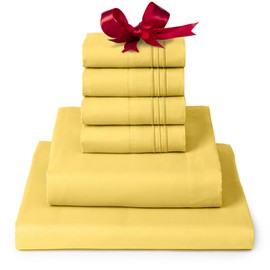 Mellanni Queen Sheet Set - 6-Piece Iconic Collection Bedding, (Including 4 Pillowcases), 16-Inch Deep Pocket, Easy Care, Extra Soft, Cooling Sheets, Brushed Microfiber - Yellow