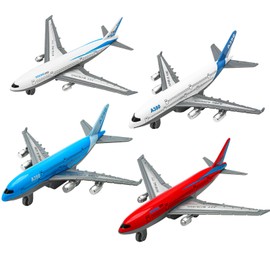 OTONOPI Toy Airplane Die-cast Metal Model Plane Pull Back Aircraft Airline for Kids Cake Toopper Party Favor Age 3+ Pack of 4pcs