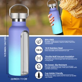 Leraverppy 17oz Stainless Steel Water Bottle,Leak-Proof Sweat-Proof Travel Flask,Double Wall Vacuum Thermos,Portable Insulated Cup,Reuseble Metal Bottle for School Sport Hiker Kids,Purple Blue(1Pack)