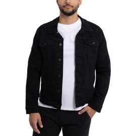 X RAY Mens Denim Jacket, Washed Ripped Distressed Flex Stretch Casual Trucker Biker Jeans Jacket for Men, Jet Black - Ripped, Small