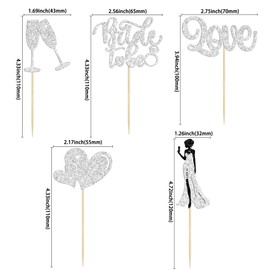 30 piezas de adornos para cupcakes con purpurina para novia con anillo de corazón de champaña para despedida de soltera, decoración para bodas, compromisos, suministros de despedida de soltera, color plateado