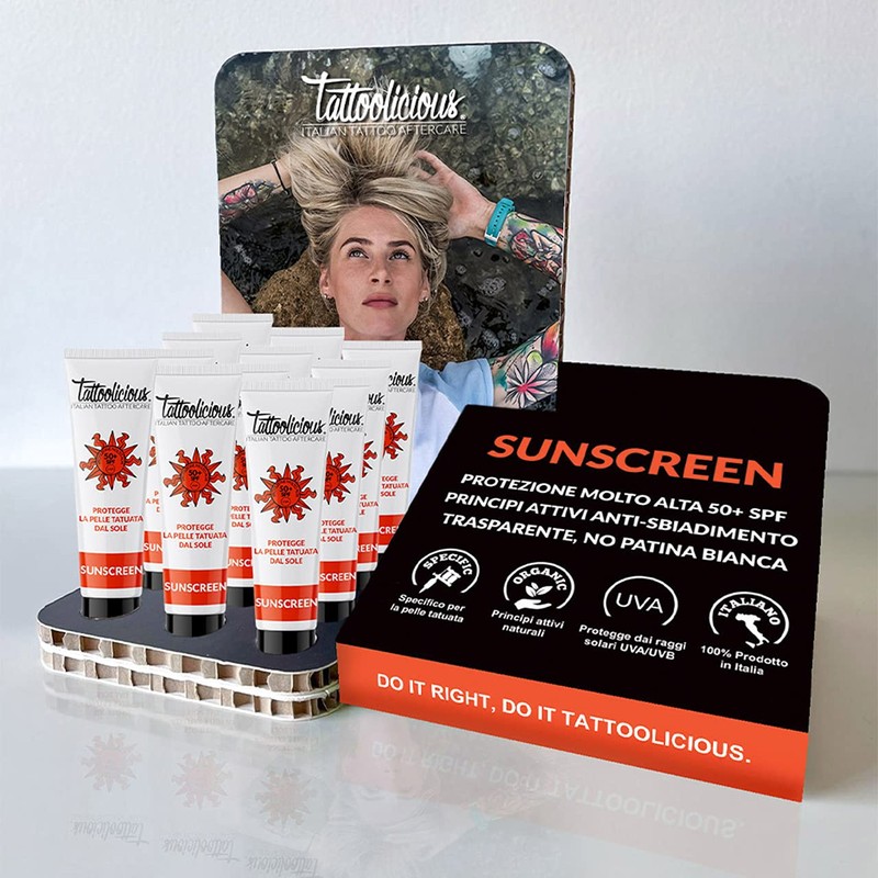 Tattoolicious SUNSCREEN 50+ SPF Tattoo-Sonnenschutz, mit Anti-Fading-Formel und Biologische Wirkstoffen,