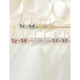 Vemhel Butterfly Earrings for Women 925 Sterling Silver Leverback Earrings Birthstone Jewelry, Sterling Silver, Cubic Zirconia