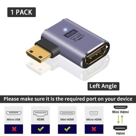 HDMI Mini HDMI Adapter, Poyiccot L-shaped, 8K HDMI Mini HDMI Adapter Super Speed HDMI 2.1 Standard 48Gbps Mini HDMI Male to HDMI Female Converter Adapter for 3D, 8K@60Hz, 4K, 2160P, 1080P, etc (Left