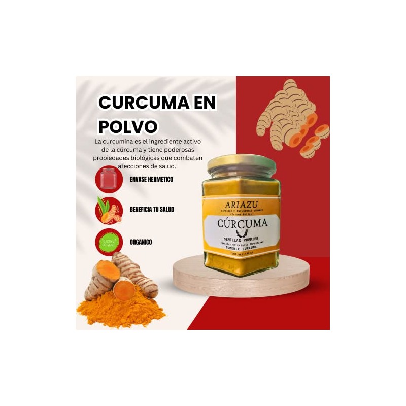 ARIAZU Curcuma en polvo 1kg frasco hermetico reusable (CHICO, 150,