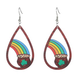 St Patrick's Day Wooden Earrings Irish Shamrock Dangle Earrings Green Clover Hat Horseshoe Drop Earrings Good Luck Jewelry-Rainbow