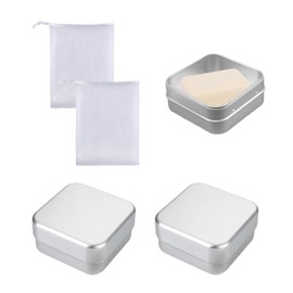 2 Pieces Aluminum Soap Dish with 2 Pieces Foaming Net, Shaving Soap Dish, Travel Soap Dish, Portable Storage Box, Multifunctional Storage Box, Leak-Proof Storage Box