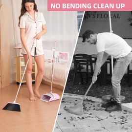 Broom and Dustpan Set House Brooms for Sweeping Indoor Collapsible Broom with DustPan Combo Set for Home Office Kitchen Lobby Floor Pet Hair Indoor&Outdoor Cleaning