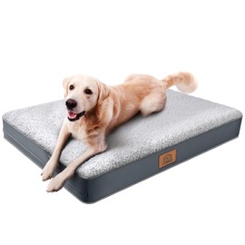 Sunheir Orthopedic Dog Bed for Large Dogs and Extra Large Dogs, XL Waterproof Dog Bed with Removable Washable Cover & Anti-Slip Bottom, Crate Bed, Deluxe Plush Pet Bed Mat, L-Plus(36"X27"X3"), Grey