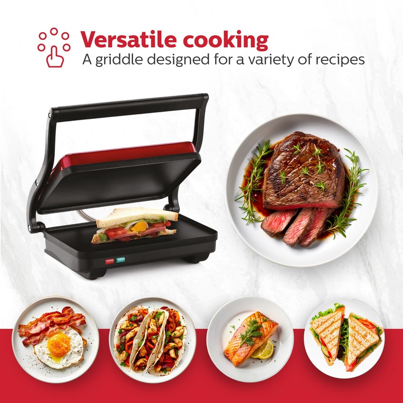 Holstein Housewares 2-Slice Electric Griddle, Non-Stick Sandwich Maker with Adjustable