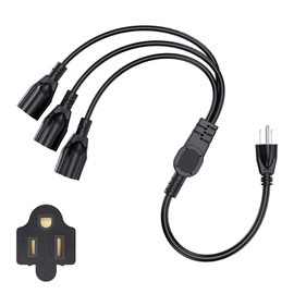 3 Prong 1 to 3 Splitter Multi Plug Extension Cord, 1.6Foot 16AWG 13A, NEMA 5-15P to 3X NEMA 5-15R Y-Style, 3-Outlet Extension for Home, Office, Room (Black, 1 Pack)